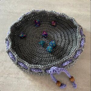 Handmade Crochet Dice Bag Pouch and Dice Tray - Large Size 9" TTRPG DND D&D